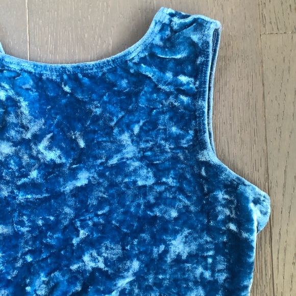 Crushed Velvet Gymnastics Dance Leotard in Blue - Picture 2 of 4